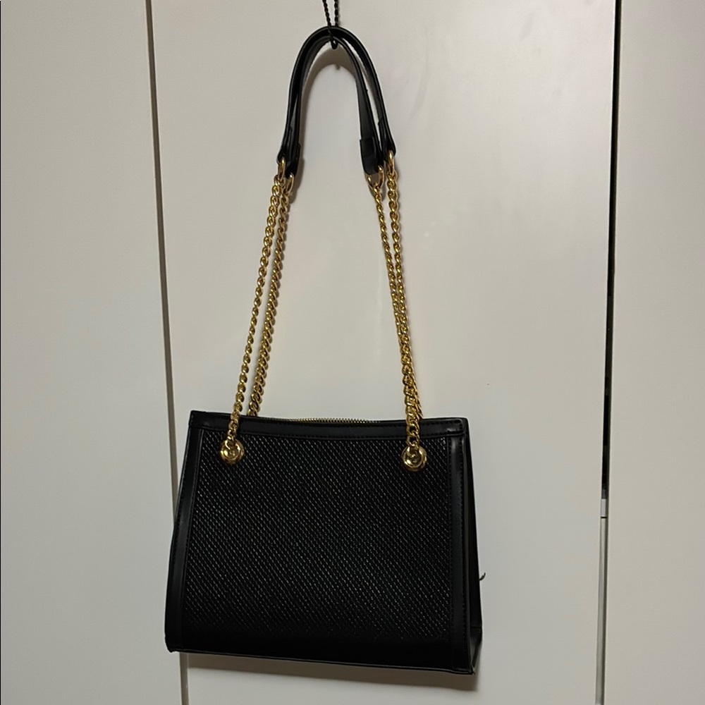 Miztique Black and Gold Shoulder Bag with Chain Straps